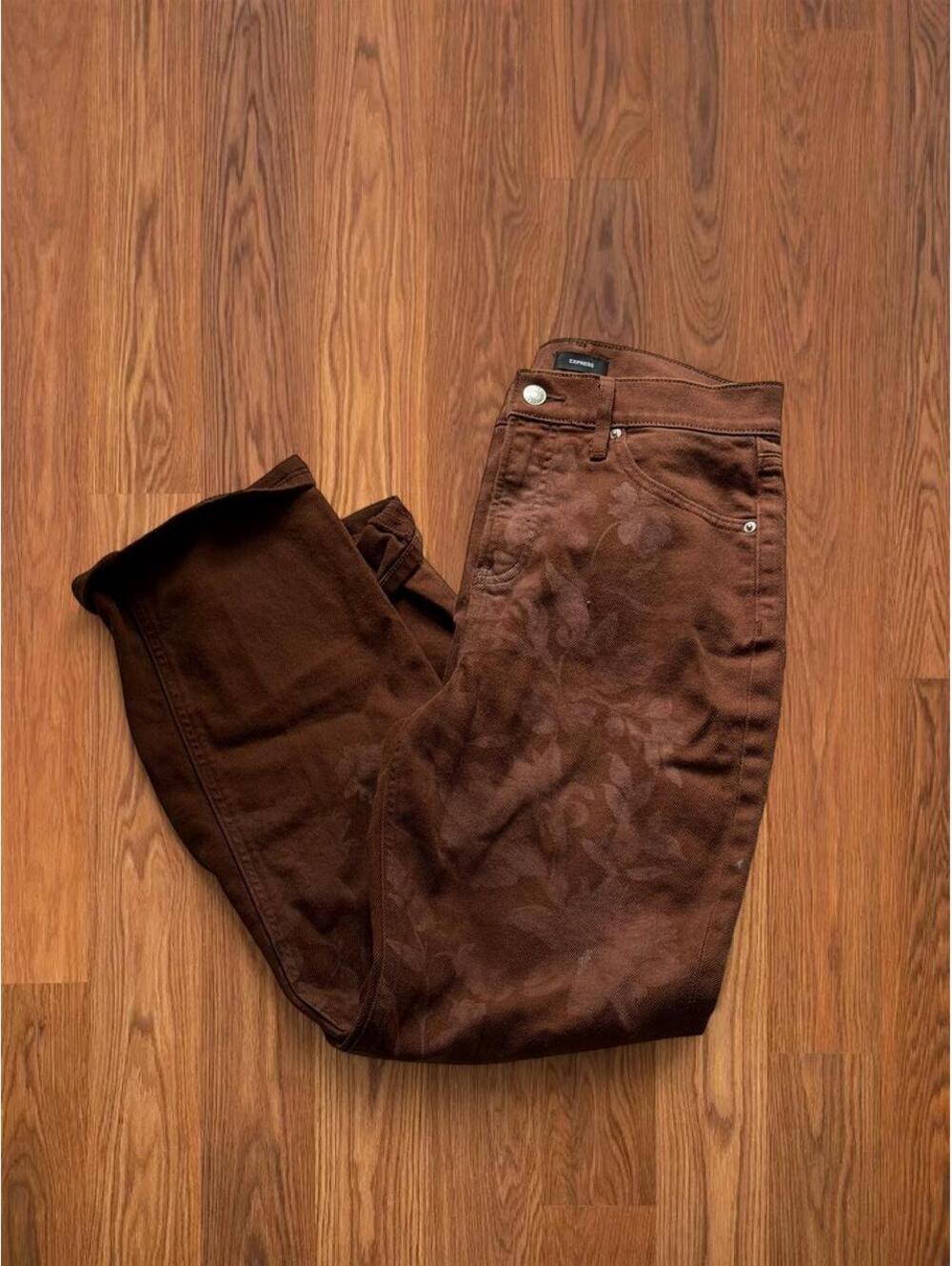 Express Women’s Brown Corduroy Pants Floral Print Trousers Maroon Preppy Y2K